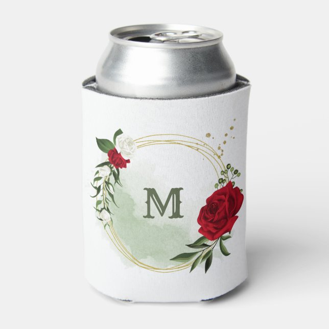 Rafraîchisseur Pour Canette Fleurs botaniques rouges et blanches monogramme (Can devant)