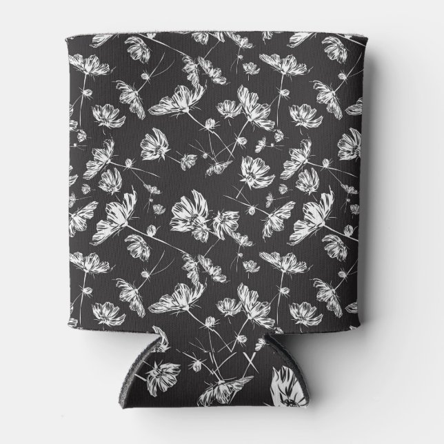 Rafraîchisseur Pour Canette Fleurs cosmos blanches : motif isolé. (Devant)