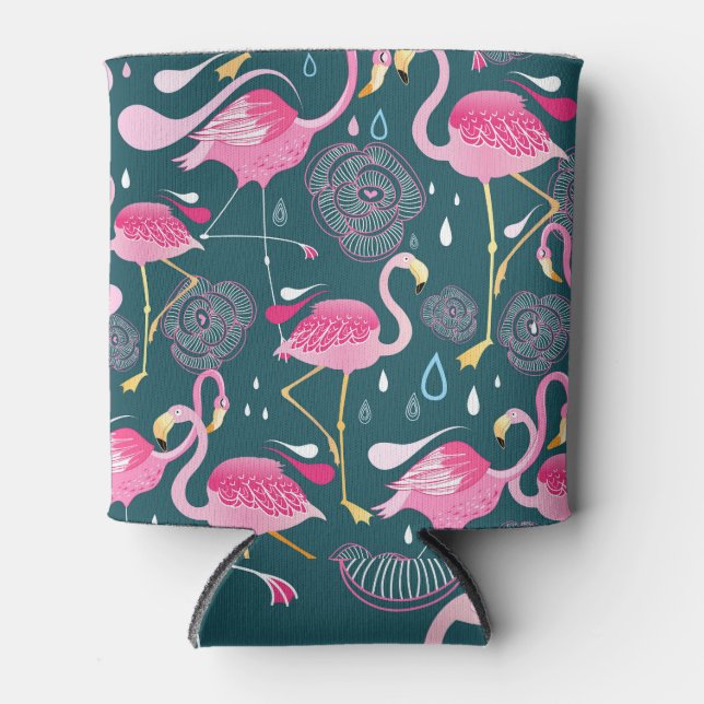 Rafraîchisseur Pour Canette Fleurs de Flamants roses : Graphisme foncé sans co (Devant)