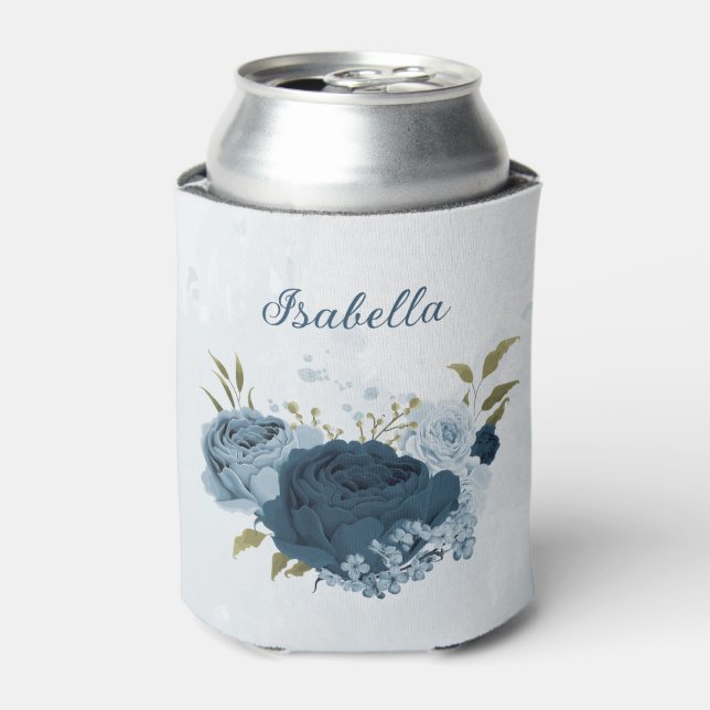 Rafraîchisseur Pour Canette fleurs de mariage bleu marine clair  (Can devant)