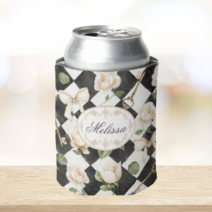 Rafraîchisseur Pour Canette Fleurs de rose vintage en diamant noir et blanc Mo