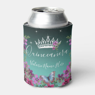 Rafraîchisseur Pour Canette Fleurs et papillon princesse Quinceanera bleu