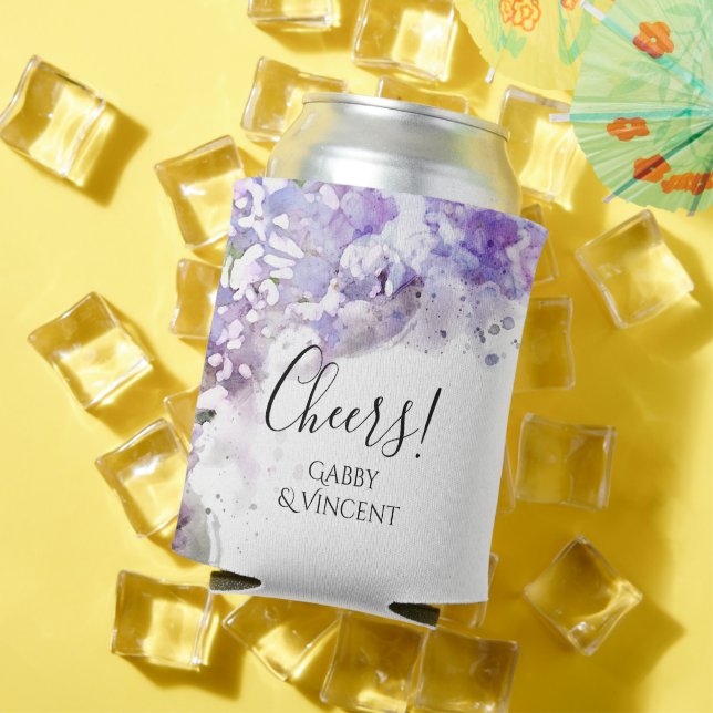 Rafraîchisseur Pour Canette Fleurs Lilac Violet Aquarelle Mariage Faveur (Été in situ)