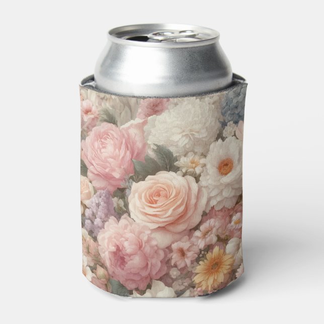 Rafraîchisseur Pour Canette Fleurs Pastel Shabby Chic Rose Floral (Can devant)