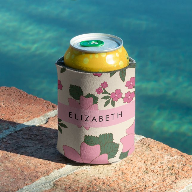 Rafraîchisseur Pour Canette Fleurs Roses, Motif De Fleurs, Votre Nom (Piscine in situ)