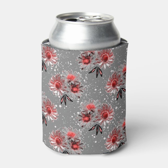 Rafraîchisseur Pour Canette Fleurs rouges sur gris (Can devant)