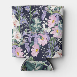 Rafraîchisseur Pour Canette Fleurs sauvages de printemps : Bleu foncé Vintage.