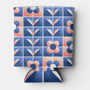Rafraîchisseur Pour Canette Fleurs stylisées rétro : motif en mosaïque.