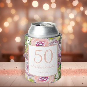 Rafraîchisseur Pour Canette Fleurs violettes roses Paillettes dorées 50e anniv