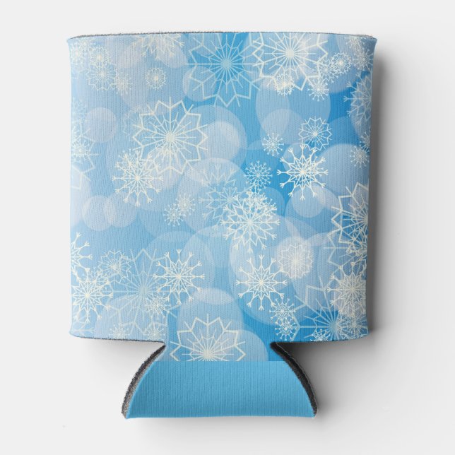 Rafraîchisseur Pour Canette Flocons de Noël bleus        (Devant)