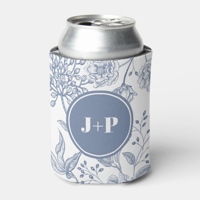 Rafraîchisseur Pour Canette Floral Periwinkle Blue Monogram Wedding (Can devant)
