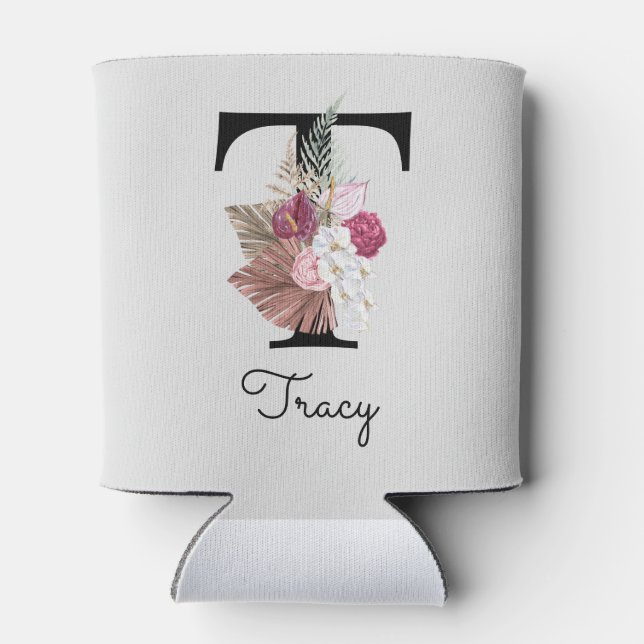 Rafraîchisseur Pour Canette Floral rose monogramme T initial (Dos)