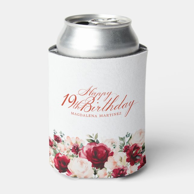 Rafraîchisseur Pour Canette Floral rose rouge 19e anniversaire Personnalisé (Can devant)