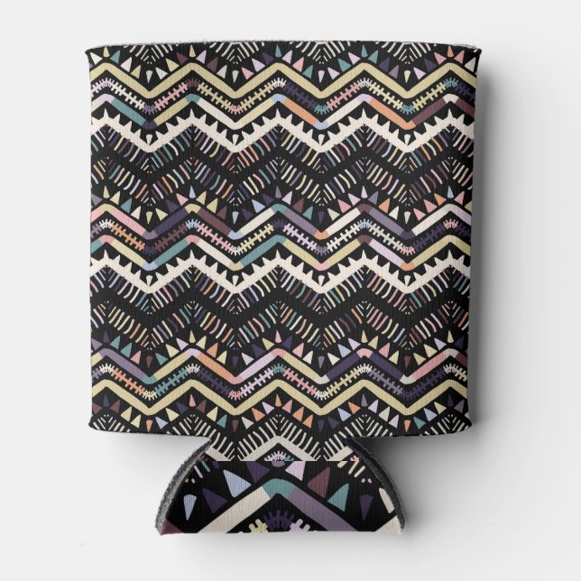 Rafraîchisseur Pour Canette folklore géométrique d'Ikat, motif aztèque tribal. (Devant)