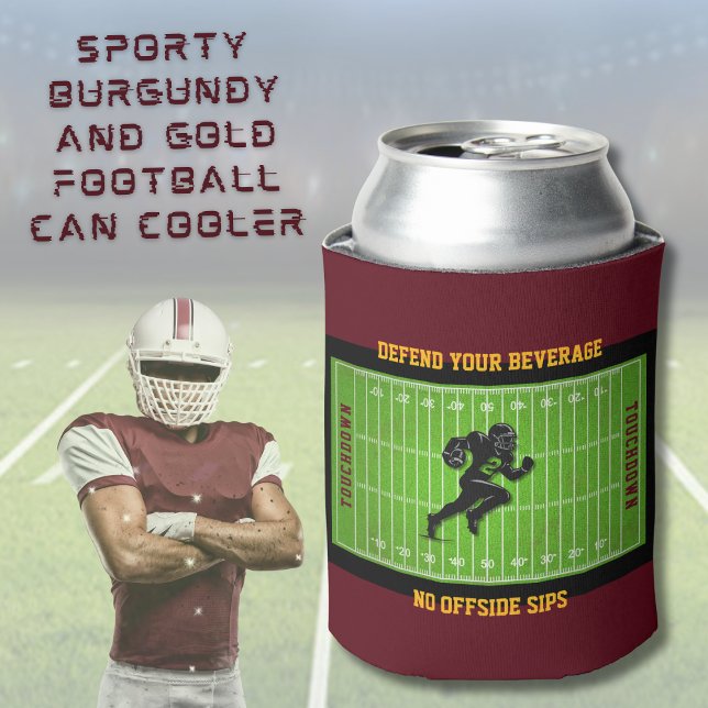 Rafraîchisseur Pour Canette Football sportif en Bourgogne et Gold (Sporty Burgundy and Gold Football Can Cooler)