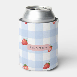 Rafraîchisseur Pour Canette Fraise et Motif En vichy bleu personnalisé
