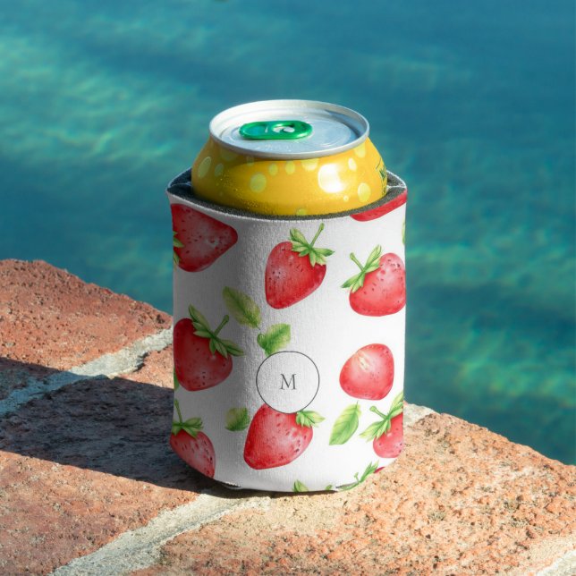 Rafraîchisseur Pour Canette Fraises d'aquarelle moderne été monogrammé (Piscine in situ)