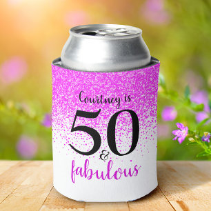 Rafraîchisseur Pour Canette Fun confetti rose 50 et fabuleux nom personnalisé