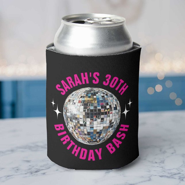 Rafraîchisseur Pour Canette Fun Custom Disco Ball 30e anniversaire Faveur (Fun can cooler with a disco ball graphic, ideal for keeping drinks cool at a 30th birthday party.)
