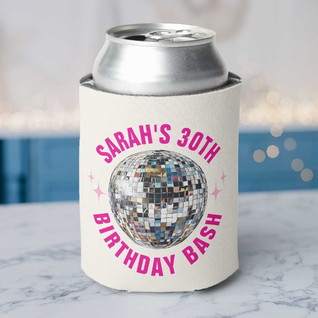 Rafraîchisseur Pour Canette Fun Custom Disco Ball 30e anniversaire Faveur (Festive can cooler adorned with a disco ball, ideal for keeping drinks cool at a 30th birthday party)