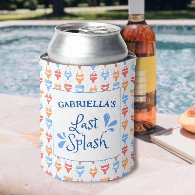 Rafraîchisseur Pour Canette Fun "Dernier Splash" Thème Bachelorette personnali (Personalized Bachelorette Can Cooler - Last Splash Pool Party Favor with Fun Bikini Design!)