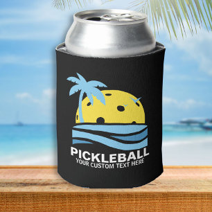 Rafraîchisseur Pour Canette Funky Pickleball Palm Tree Sun Custom Text Black