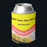 Rafraîchisseur Pour Canette Funny Ramen Noodles paquet message personnalisé<br><div class="desc">Ajoutez votre propre dicton drôle ou message personnalisé pour créer votre propre manche en aluminium à thème ramen. Cette enveloppe peut être conçue pour ressembler à un paquet de nouilles ramen avec des graphiques rouge et jaune vif au-dessus d'une photo de nouilles ramen dans un bol. Fait un cadeau mignon...</div>