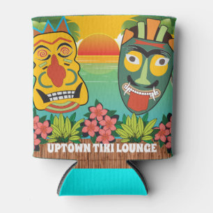 Rafraîchisseur Pour Canette Funny Tiki Visages avec soleil tropical et nom