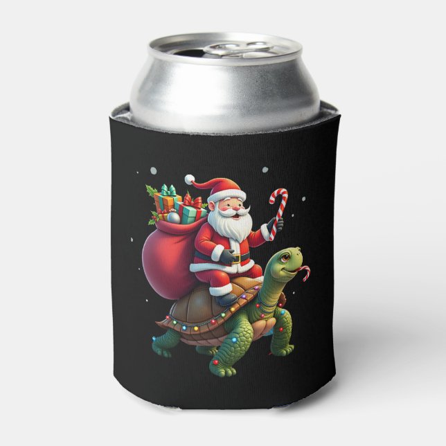 Rafraîchisseur Pour Canette Funny Turtle Christmas Santa Riding Sea Turtle Xma (Can devant)