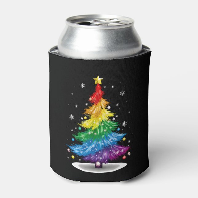 Rafraîchisseur Pour Canette Gay LGBT Pride Arbre de Noël Arc-en-ciel Joyeux No (Can devant)
