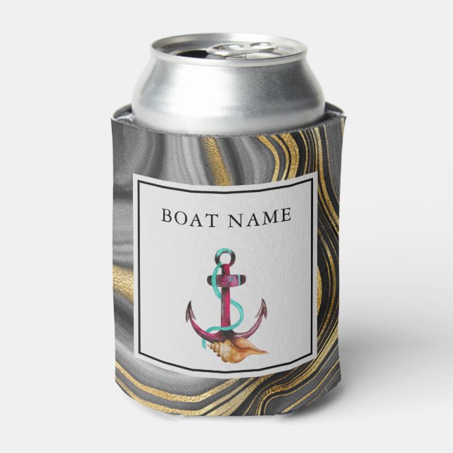 Rafraîchisseur Pour Canette Géode moderne Gold & Grey Agate Géode & Ancre Nom  (Can devant)