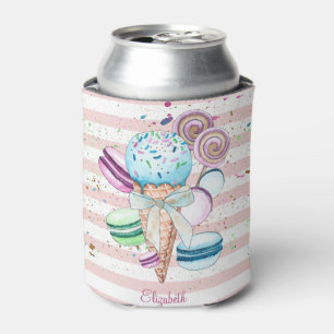 Rafraîchisseur Pour Canette Glace à l'aquarelle,Macarons,Rayes roses