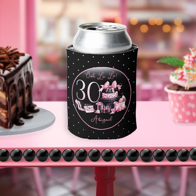 Rafraîchisseur Pour Canette Glam Pink Black Fashion 30th Birthday Party (Glam Pink and Black French Couture Fashion 30th Birthday Party Can Cooler)