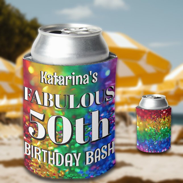 Rafraîchisseur Pour Canette Glam Rainbow Glitter Fabulous 50 Birthday Party (Créateur téléchargé)