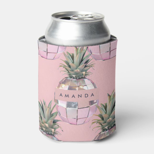 Rafraîchisseur Pour Canette Glamour Personnalisé Ananas Rose Disco Métallisé (Can devant)