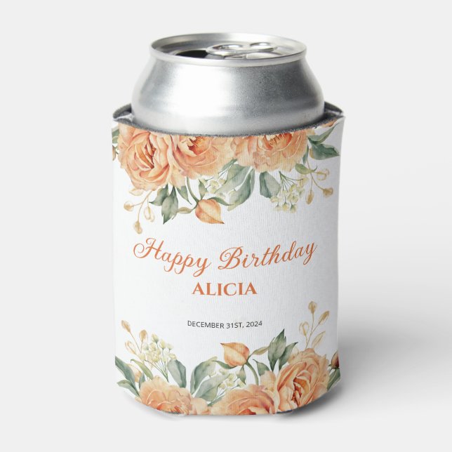 Rafraîchisseur Pour Canette Gold Leaf Orange Peony Rustic Floral Anniversaire (Can devant)