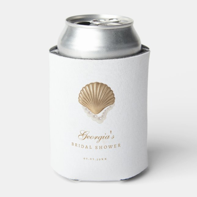 Rafraîchisseur Pour Canette Gold Seashell Custom Coastal Bridal Shower Favor (Can devant)