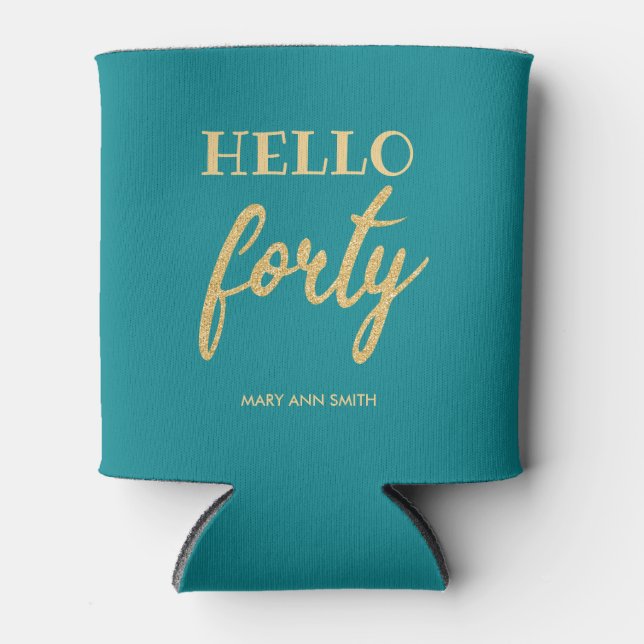 Rafraîchisseur Pour Canette Gold Turquoise "Hello Quarty" Parties scintillant  (Devant)