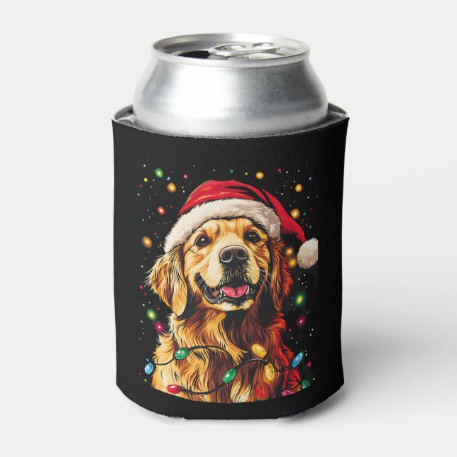 Rafraîchisseur Pour Canette Golden Retriever Funny dog Christmas Santa Hat lig (Can devant)