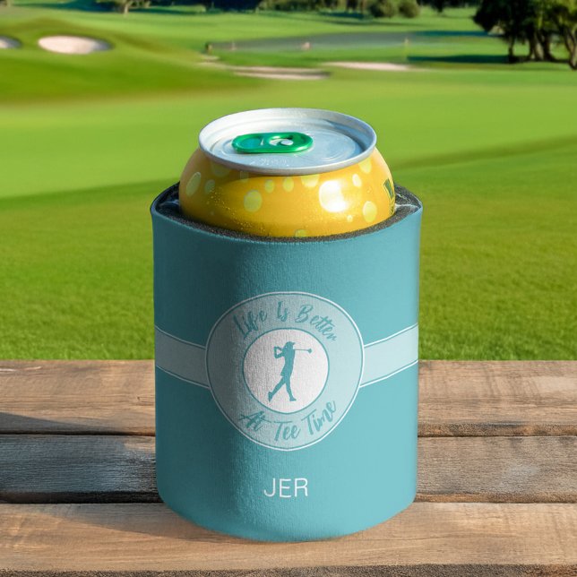 Rafraîchisseur Pour Canette Golf Funny Saying Life Tee Time Monogram Teal (Funny golf can cooler with initials—because tee time deserves a chill moment.)