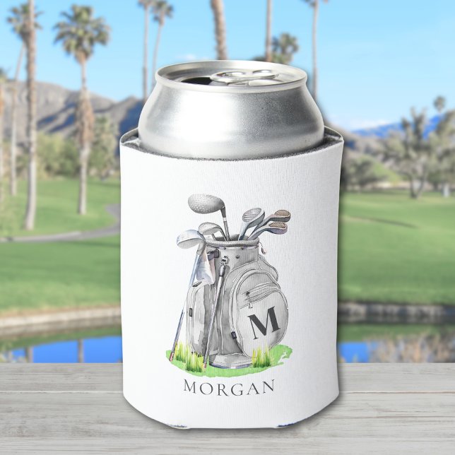 Rafraîchisseur Pour Canette Golf Nom Monogramme Noir (Golf Name Black Monogram Can Cooler )