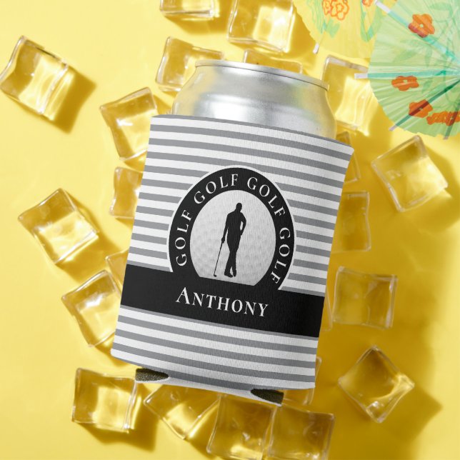 Rafraîchisseur Pour Canette Golfer Monogramme Nom Black Grey Sports Nouveauté (Été in situ)