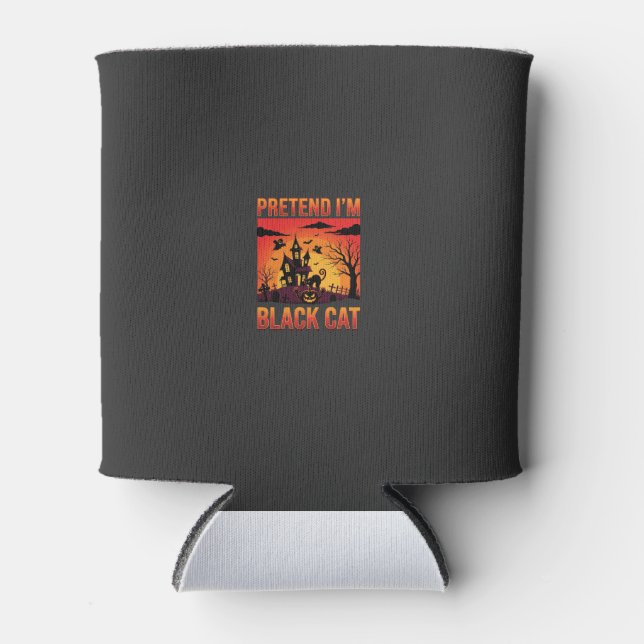 Rafraîchisseur Pour Canette Graphisme Maison Hantée Chat Noir Halloween (Devant)