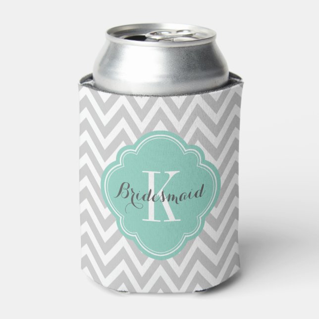 Rafraîchisseur Pour Canette Gray et Aqua Chevron Monogram (Can devant)