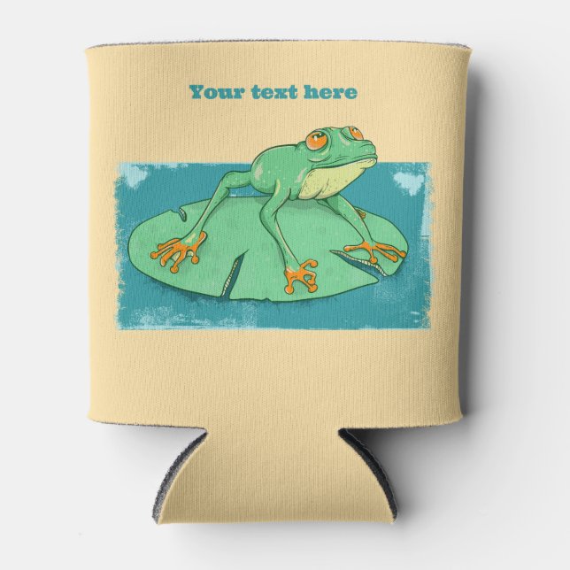 Rafraîchisseur Pour Canette Grenouille verte mignonne sur un tapis de nénuphar (Devant)