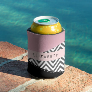 Rafraîchisseur Pour Canette Grey Zigzag, Grey Chevron, Rose, Votre Nom