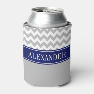 Rafraîchisseur Pour Canette Gris Blanc Chevron CB Navy Monogramme