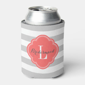 Rafraîchisseur Pour Canette Gris et corail - Gris et bandes de preppy Monogram