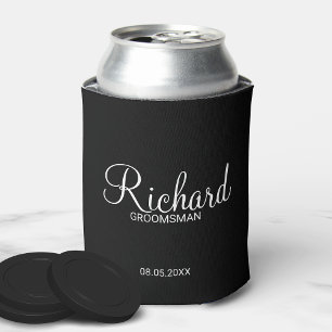 Rafraîchisseur Pour Canette Groomsman personnalisé moderne noir et blanc