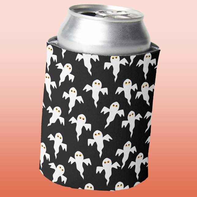 Rafraîchisseur Pour Canette Halloween fantôme noir et blanc (Fun spooky ghost pattern Halloween can cooler)